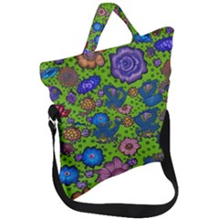 Mid Century Retro Floral 1970s 1960s Pattern 59 Fold Over Handle Tote Bag by violetheavensky