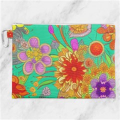 Mid Century Retro Floral 1970s 1960s Pattern 58 Canvas Cosmetic Bag (xxl) by violetheavensky