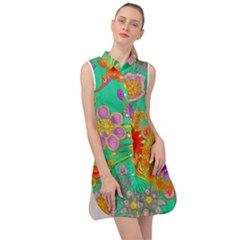 Mid Century Retro Floral 1970s 1960s Pattern 58 Sleeveless Shirt Dress by violetheavensky