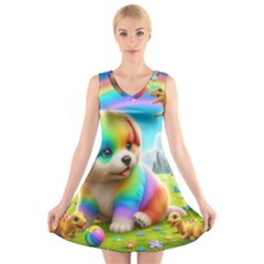 Dogsanddino V-neck Sleeveless Dress by RainbowTyrannosaurus