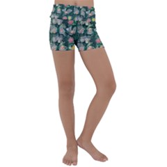 Mid Century Retro Floral 1970s 1960s Pattern 62 Kids  Lightweight Velour Yoga Shorts by violetheavensky