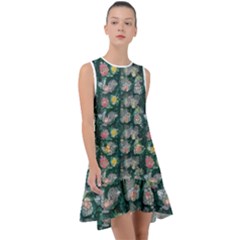 Mid Century Retro Floral 1970s 1960s Pattern 62 Frill Swing Dress by violetheavensky