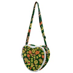 Mid Century Retro Floral 1970s 1960s Pattern 68 Heart Shoulder Bag by violetheavensky