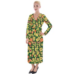 Mid Century Retro Floral 1970s 1960s Pattern 68 Velvet Maxi Wrap Dress by violetheavensky