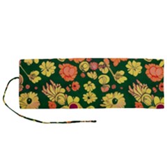 Mid Century Retro Floral 1970s 1960s Pattern 68 Roll Up Canvas Pencil Holder (m) by violetheavensky