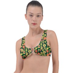 Mid Century Retro Floral 1970s 1960s Pattern 68 Ring Detail Bikini Top by violetheavensky