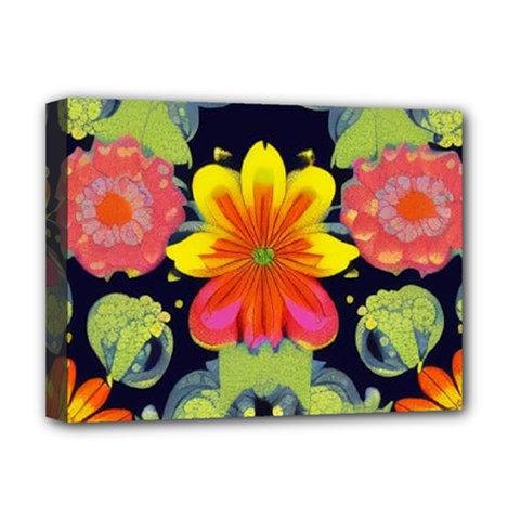 Mid Century Retro Floral 1970s 1960s Pattern 54 Deluxe Canvas 16  X 12  (stretched)  by violetheavensky