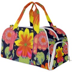 Mid Century Retro Floral 1970s 1960s Pattern 54 Burner Gym Duffel Bag by violetheavensky