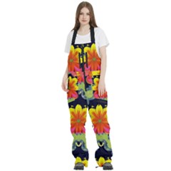Mid Century Retro Floral 1970s 1960s Pattern 54 Women s Front Zip Ski And Snowboard Bib Pants by violetheavensky