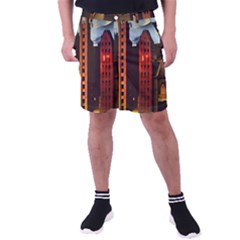 Sci-fi Futuristic Science Fiction City Neon Scene Artistic Technology Machine Fantasy Gothic Town Bu Men s Pocket Shorts by Posterlux
