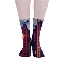 Sci-fi Futuristic Science Fiction City Neon Scene Artistic Technology Machine Fantasy Gothic Town Bu Smooth Crew Length Tube Socks by Posterlux
