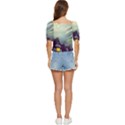 Village Moon Cloudy Historical Tudor Architecture Houses Town Night Windows City Button up blouse View4