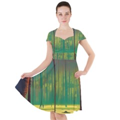 Nature Swamp Water Sunset Spooky Night Reflections Bayou Lake Cap Sleeve Midi Dress With Pockets by Posterlux
