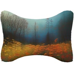 Wildflowers Field Outdoors Clouds Trees Cover Art Storm Mysterious Dream Landscape Seat Head Rest Cushion by Posterlux