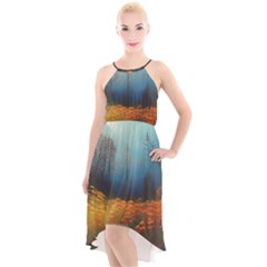 Wildflowers Field Outdoors Clouds Trees Cover Art Storm Mysterious Dream Landscape High-low Halter Chiffon Dress  by Posterlux
