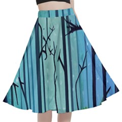 Nature Outdoors Night Trees Scene Forest Woods Light Moonlight Wilderness Stars A-line Full Circle Midi Skirt With Pocket by Posterlux