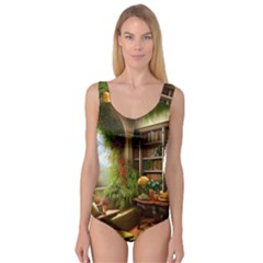 Room Interior Library Books Bookshelves Reading Literature Study Fiction Old Manor Book Nook Reading Princess Tank Leotard  by Posterlux
