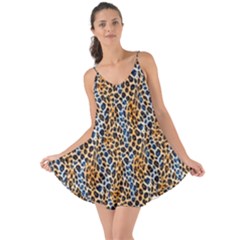 Blue Brown Leopard Love The Sun Cover Up by DinkovaArt