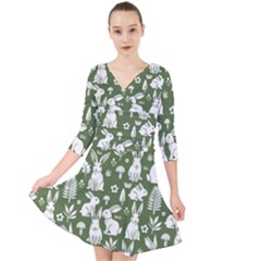 Easter Bunny Pattern Quarter Sleeve Front Wrap Dress by Valentinaart