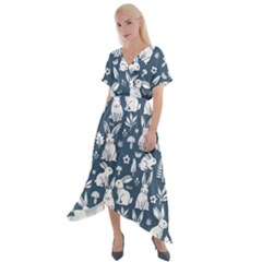Easter Bunny Pattern Cross Front Sharkbite Hem Maxi Dress by Valentinaart