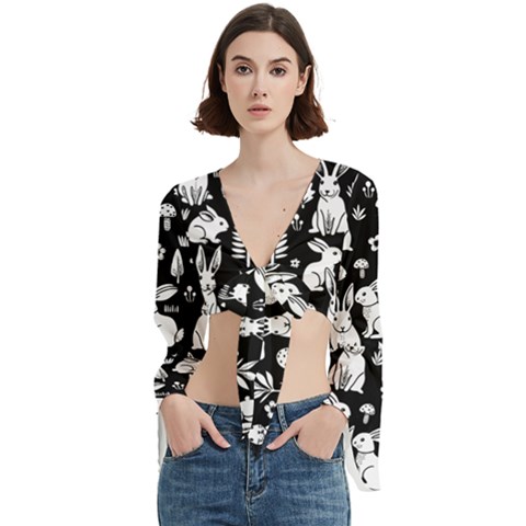 Easter Bunny Pattern Trumpet Sleeve Cropped Top by Valentinaart