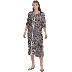 Brown Beige Snake Pattern Women s Cotton 3/4 Sleeve Nightgown by DinkovaArt