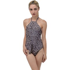 Brown Beige Snake Pattern Go With The Flow One Piece Swimsuit by DinkovaArt