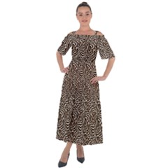 Brown Beige Snake Pattern Shoulder Straps Boho Maxi Dress  by DinkovaArt