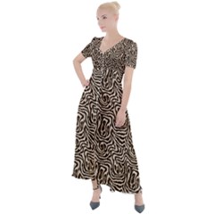 Brown Beige Snake Pattern Button Up Short Sleeve Maxi Dress by DinkovaArt