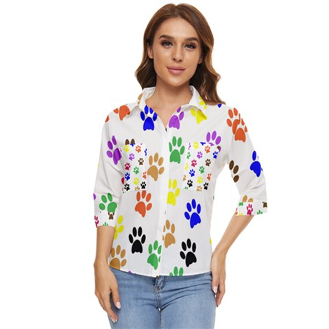 Pawprints Paw Prints Paw Animal Women s Quarter Sleeve Pocket Shirt by Anend