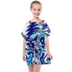 Trippy Dippy Bears Blue Dancing Greatful Dead Skull Steal Your Face Kids  One Piece Chiffon Dress by Salmanaz77