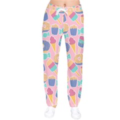 Ice Cream Donut Sweets Candie Women Velvet Drawstring Pants by Apenda
