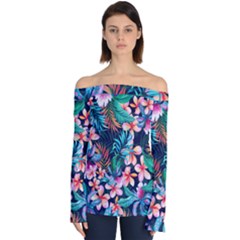 Hawaiian Flowers Hawaii Off Shoulder Long Sleeve Top by Cemarart