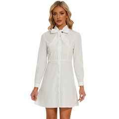 Women s Long Sleeve Bow Deco Button Up Dress Icon