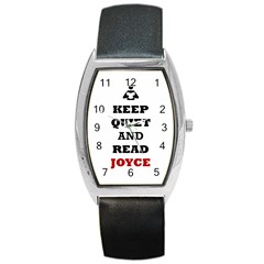 Keep Quiet And Read Joyce Black Tonneau Leather Watch by readmeatee