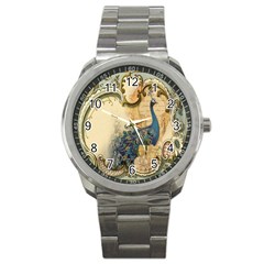 Victorian Swirls Peacock Floral Paris Decor Sport Metal Watch by chicelegantboutique