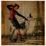 Paris Girl And Great Dane Vintage Newspaper Print Sexy Hot Gil Elvgren Pin Up Girl Paris Eiffel Towe Canvas 12  x 12  (Unframed) 11.4 x11.56  Canvas - 1