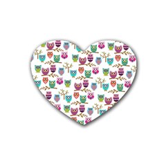 Happy Owls Drink Coasters 4 Pack (heart)  by Ancello