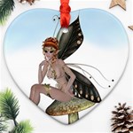 Fairy Sitting On A Mushroom Heart Ornament Front