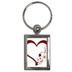 Red Love Heart With Flowers Romantic Valentine Birthday Key Chain (rectangle) by goldenjackal