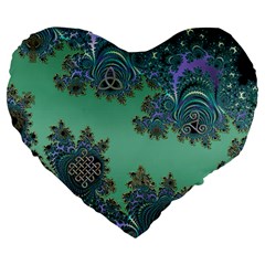 Celtic Symbolic Fractal Design In Green 19  Premium Heart Shape Cushion by UROCKtheWorldDesign