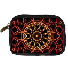 Yellow And Red Mandala Digital Camera Leather Case by Zandiepants