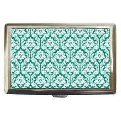 White On Emerald Green Damask Cigarette Money Case by Zandiepants