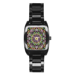 Psychedelic Leaves Mandala Stainless Steel Barrel Watch by Zandiepants