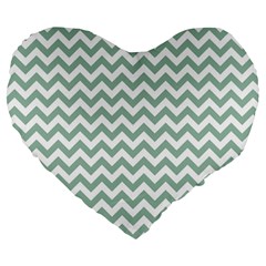 Jade Green And White Zigzag 19  Premium Heart Shape Cushion by Zandiepants