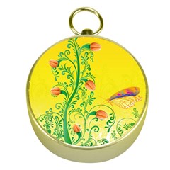 Whimsical Tulips Gold Compass by StuffOrSomething