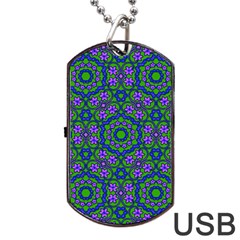 Retro Flower Pattern Dog Tag Usb Flash (two Sides) by SaraThePixelPixie