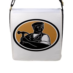Carpenter Holding Hammer Woodcut Flap Closure Messenger Bag (large) by retrovectors