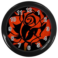 Red Rose Etching On Black Wall Clock (black) by StuffOrSomething