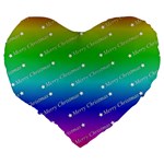 Merry Christmas,text,rainbow Large 19  Premium Flano Heart Shape Cushions Back
